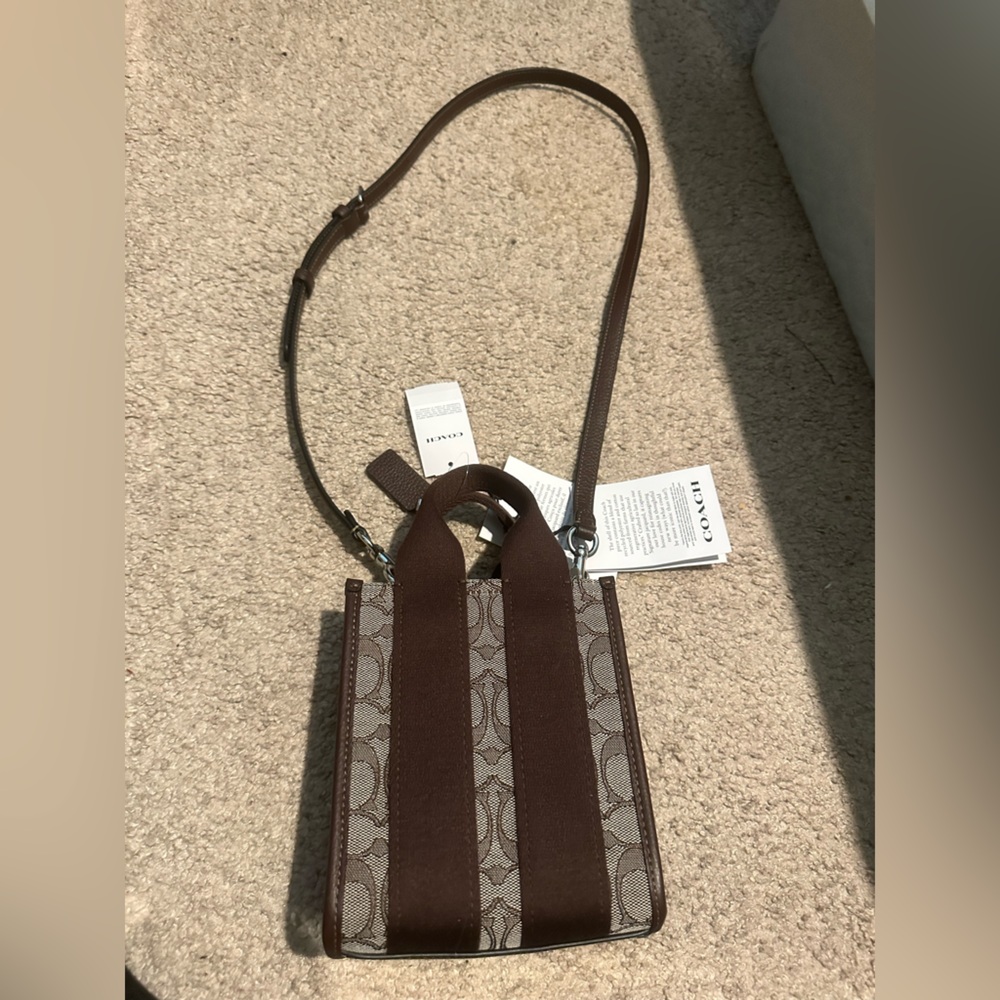 Coach Smith Mini Tote Bag In Signature Jacquard. Oak, maple with silver. NWT.